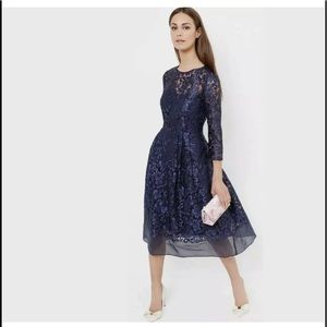 Ted Baker Embroidered Lace Midi Dress Sz 1 US XS-S